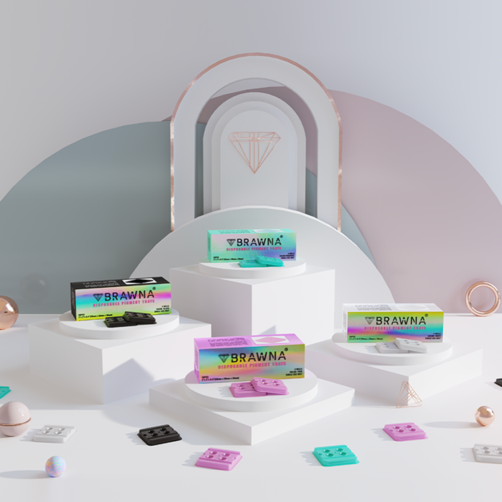 90 Pck Disposable PMU and Microblading Ink Trays - Pink - White - Turquoise