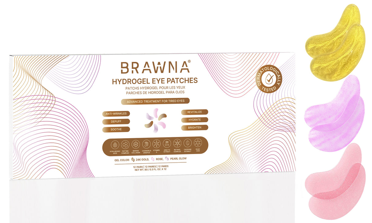 BRAWNA Caffeine, Kojic Acid, Arbutin, Peptide, Vitamin C,Retinol, hyaluronic acid, collagen hydrogel patch-12 pack
