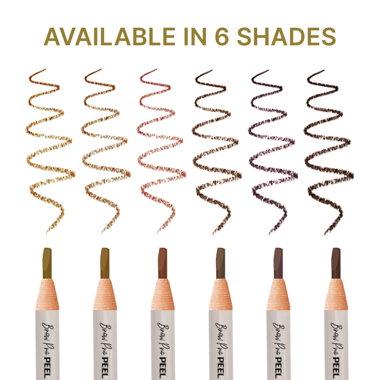 6 Pack Brow Pro Peel Off Pencils with Sharpener - Waterproof Mapping Pencils - Light Medium Dark Brown