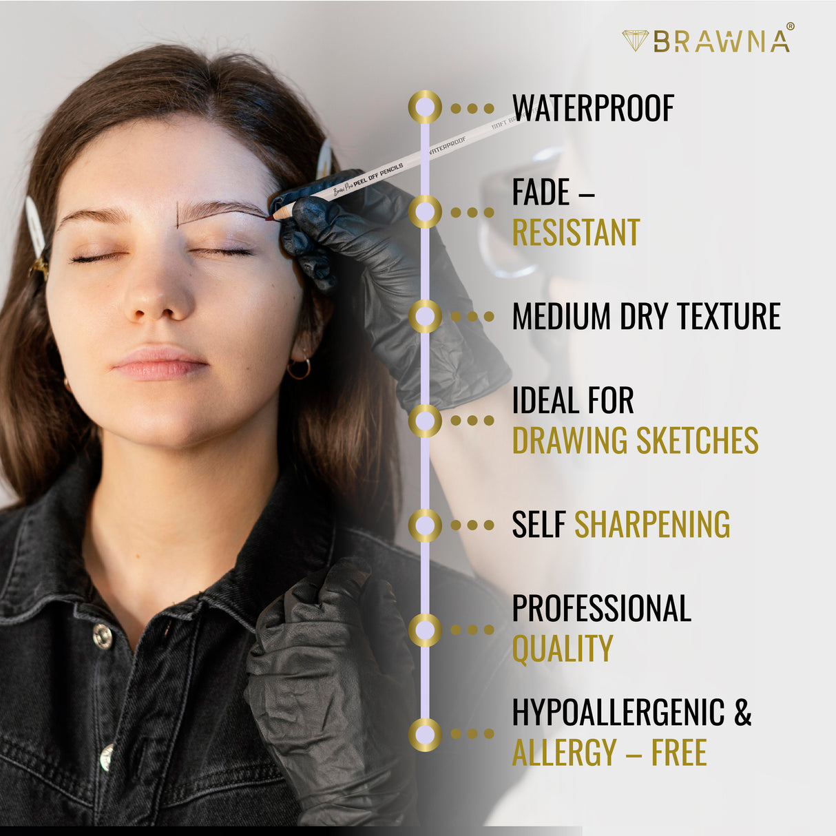 6 Pack Brow Pro Peel Off Pencils with Sharpener - Waterproof Mapping Pencils - Light Medium Dark Brown