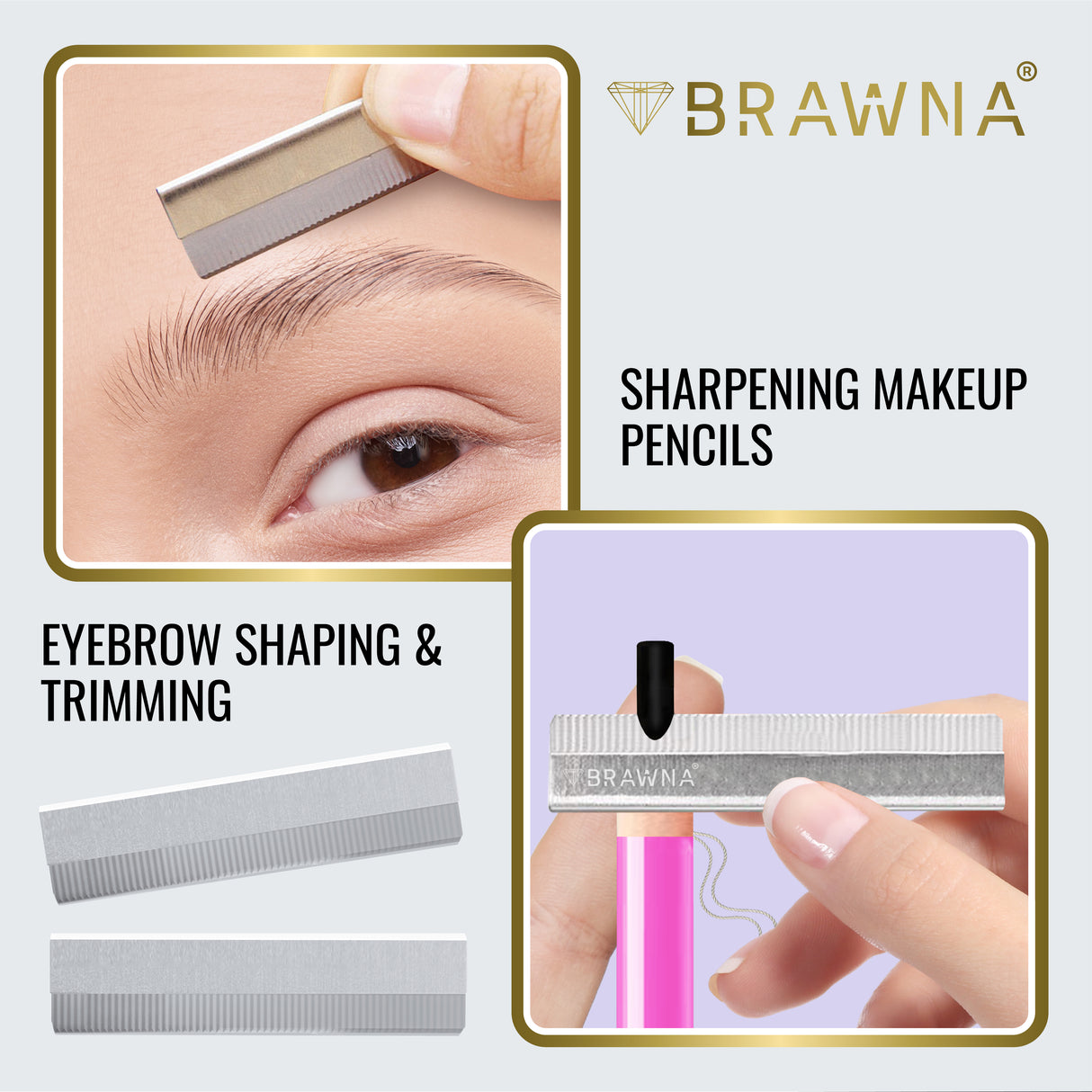 BRAWNA 6 PCS Inkless Double-Sided Practice Skin with PMU Mapping Pencil, Razor Blade Sharpener and Brow Ruler Sticker