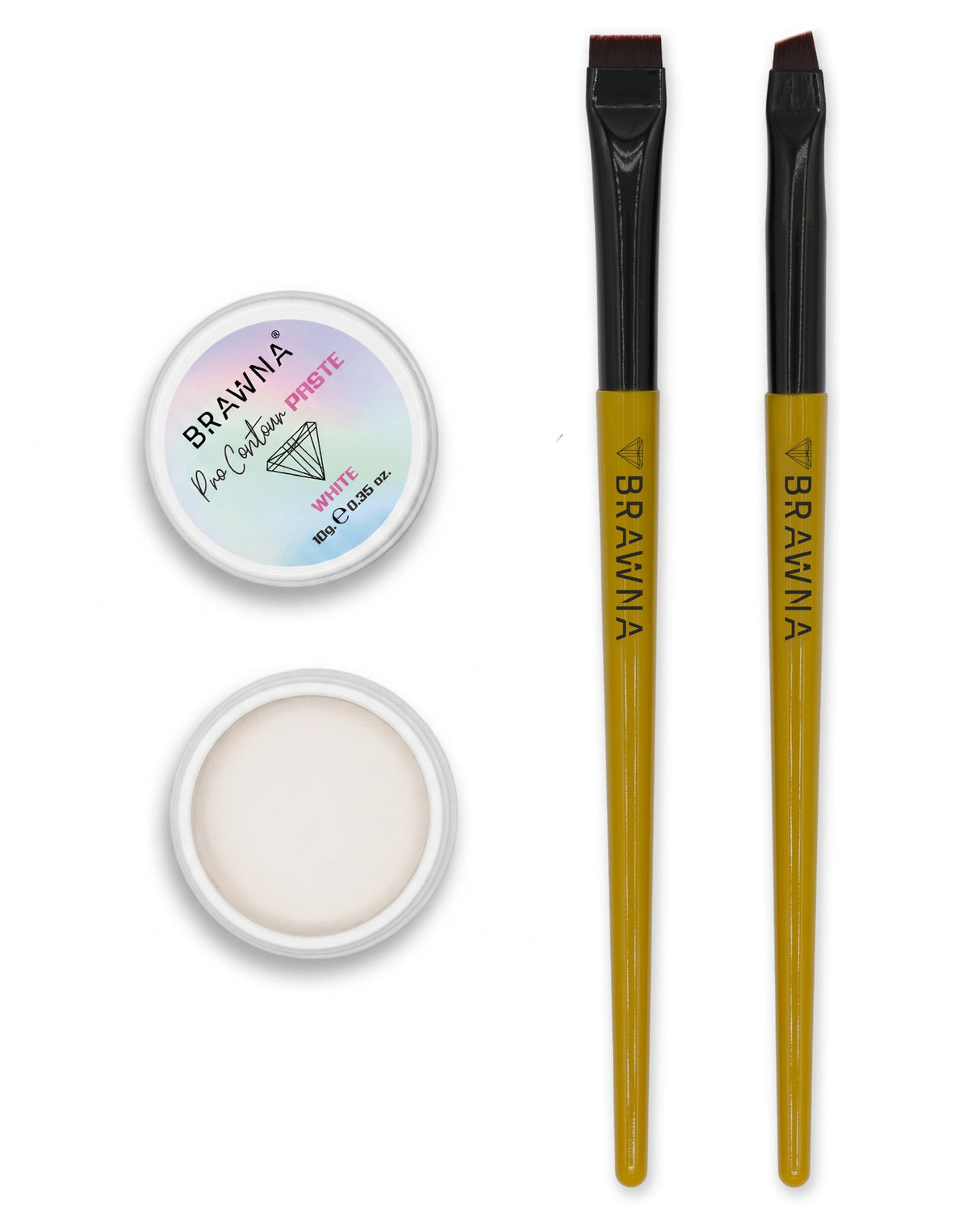 BRAWNA Eyebrow Mapping Kit - 1 Countour White Mapping Paste, 2 Angled Eyebrow Brush - Brow Mapping Supplies - PMU & Microblading Supply