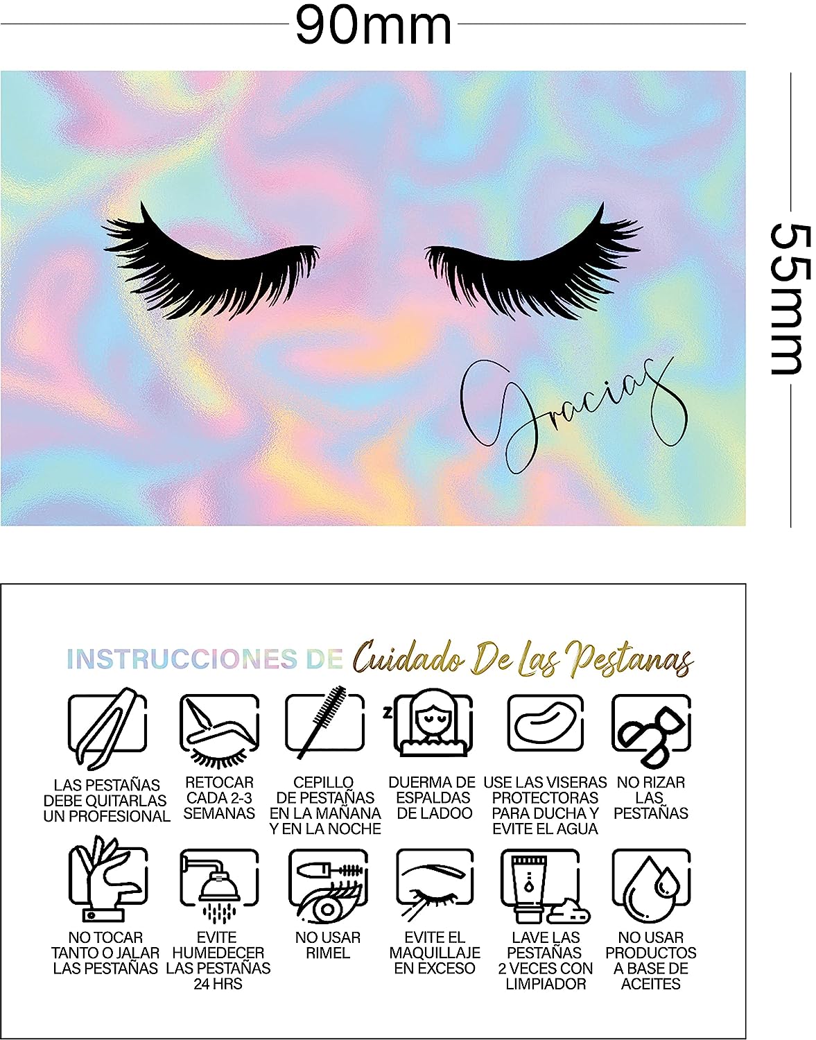 Lash Extension Aftercare Cards with Thank You Note - Size 3.5x2 in