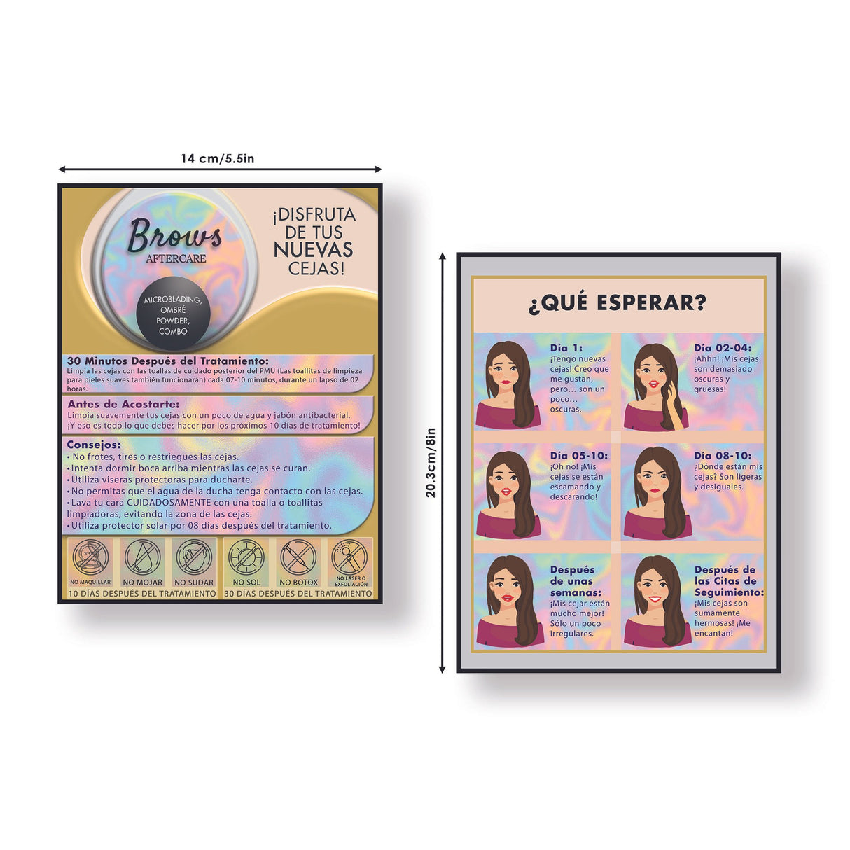 PMU Eyebrow Aftercare Instruction Cards, Microblading Supplies - Size 5.5x4.5 in