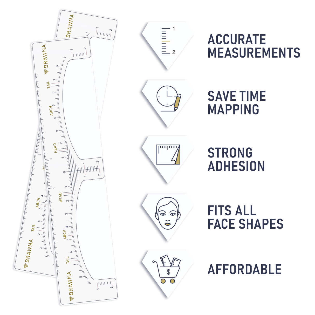 Brawna - Eyebrow Ruler Stencil - 120 Pcs Clear Adhesive Eyebrow Shaping