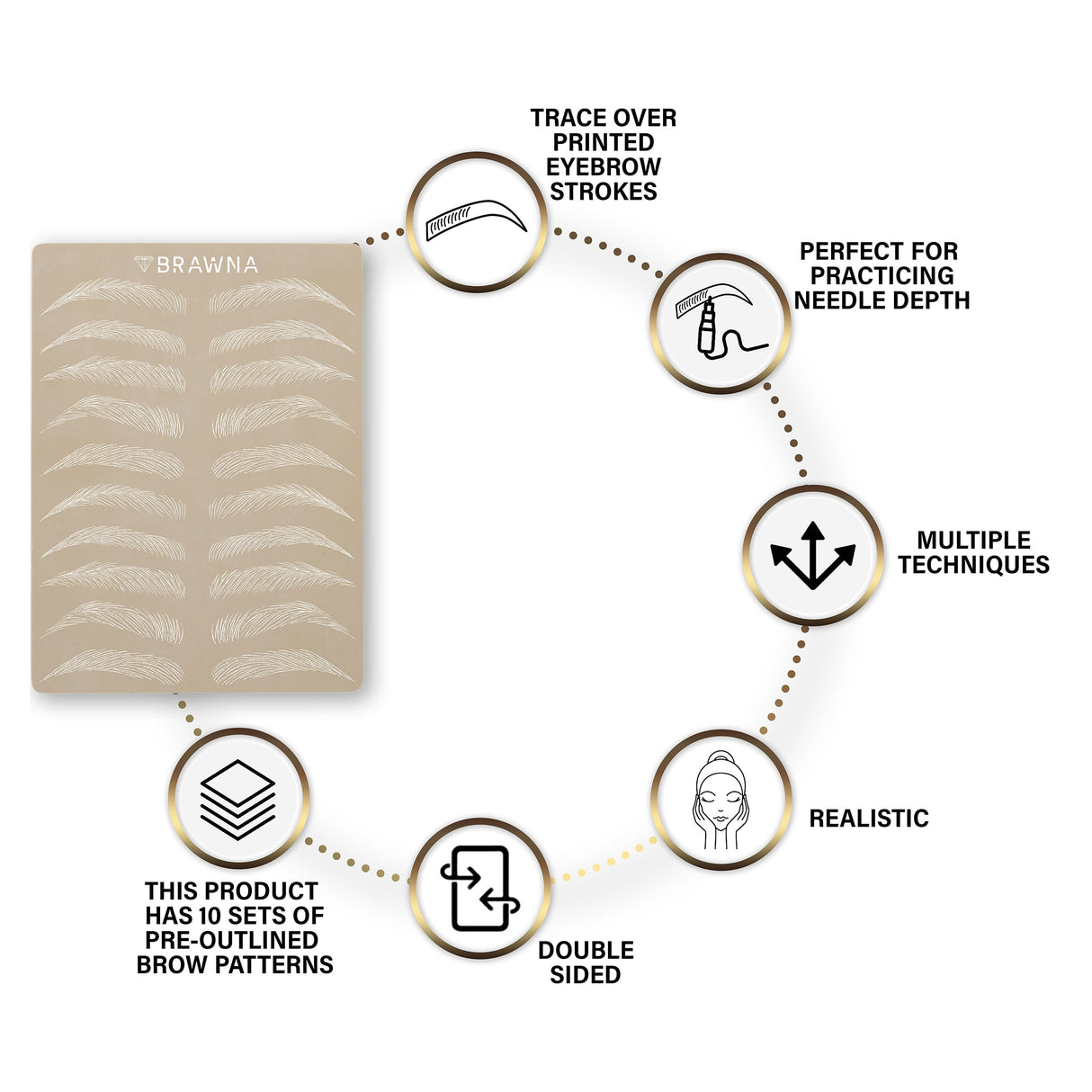 Brawna - 6 Pcs Inkless Double Sided Microblading Practice Skin