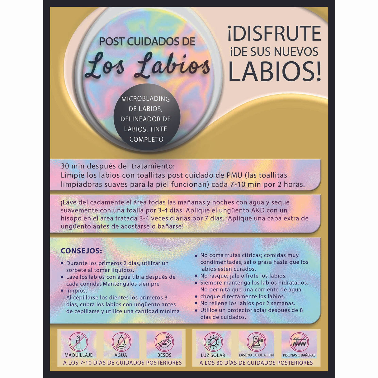 BRAWNA 50 Pack Lip Blush Aftercare Cards - Size 5.5x4.5 in