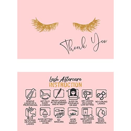 Lash Extension Aftercare Cards with Thank You Note - Size 3.5x2 in