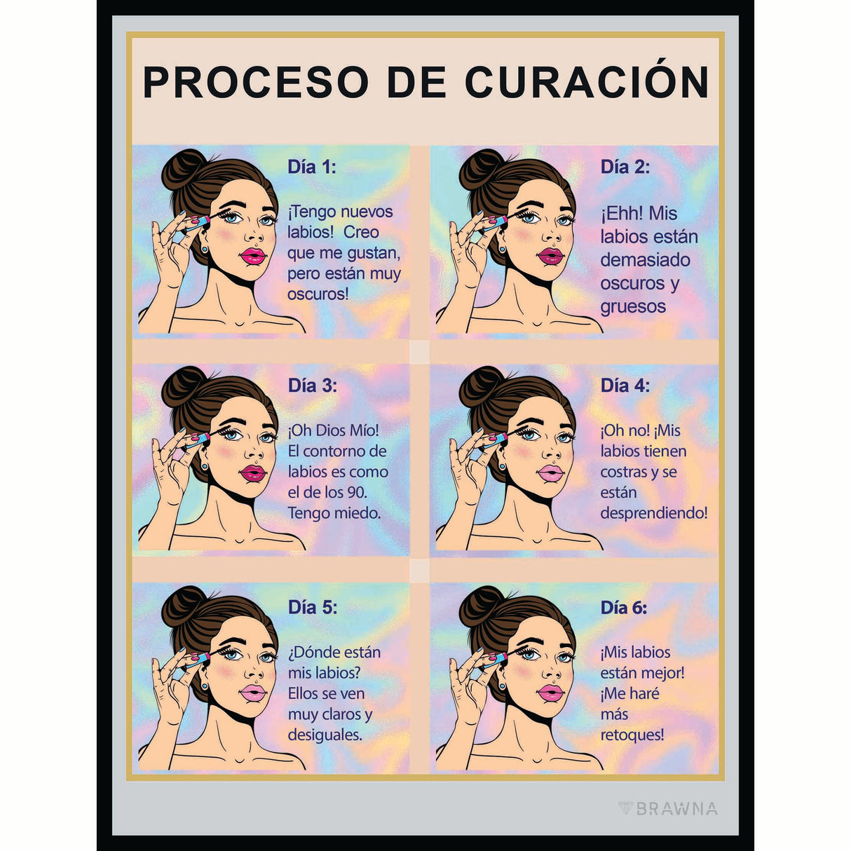 50 Pack Spanish Lip Blush Aftercare Instruction Cards 5.5x4.5 in