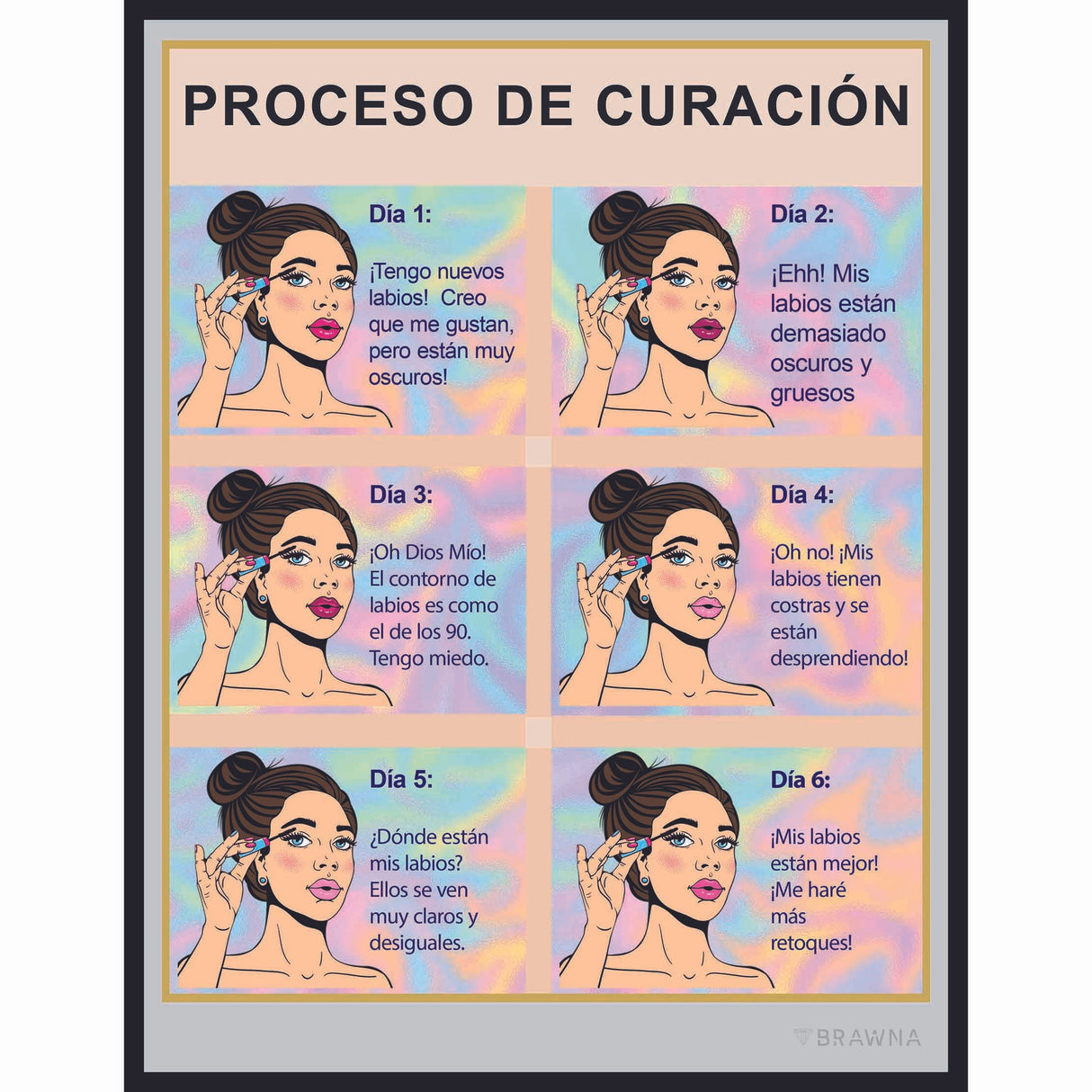 BRAWNA 50 Pack Lip Blush Aftercare Cards - Size 5.5x4.5 in