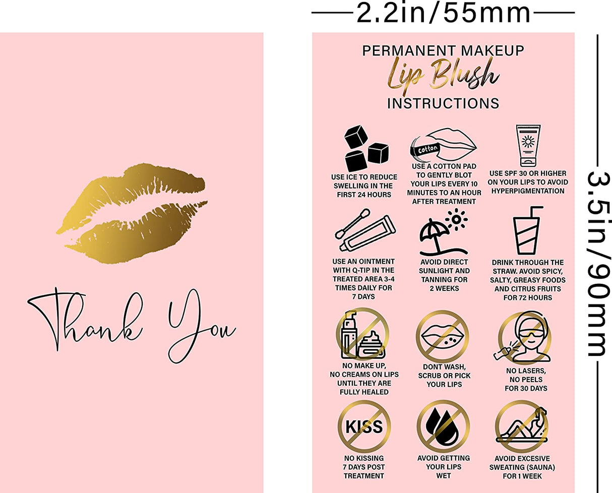 Lip Blush Aftercare Thank You Cards - Pink - 50 or 100 packs