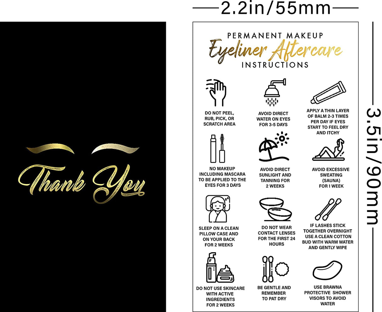 Brawna - PMU Eyeliner Aftercare Thank You Cards - English / Spanish
