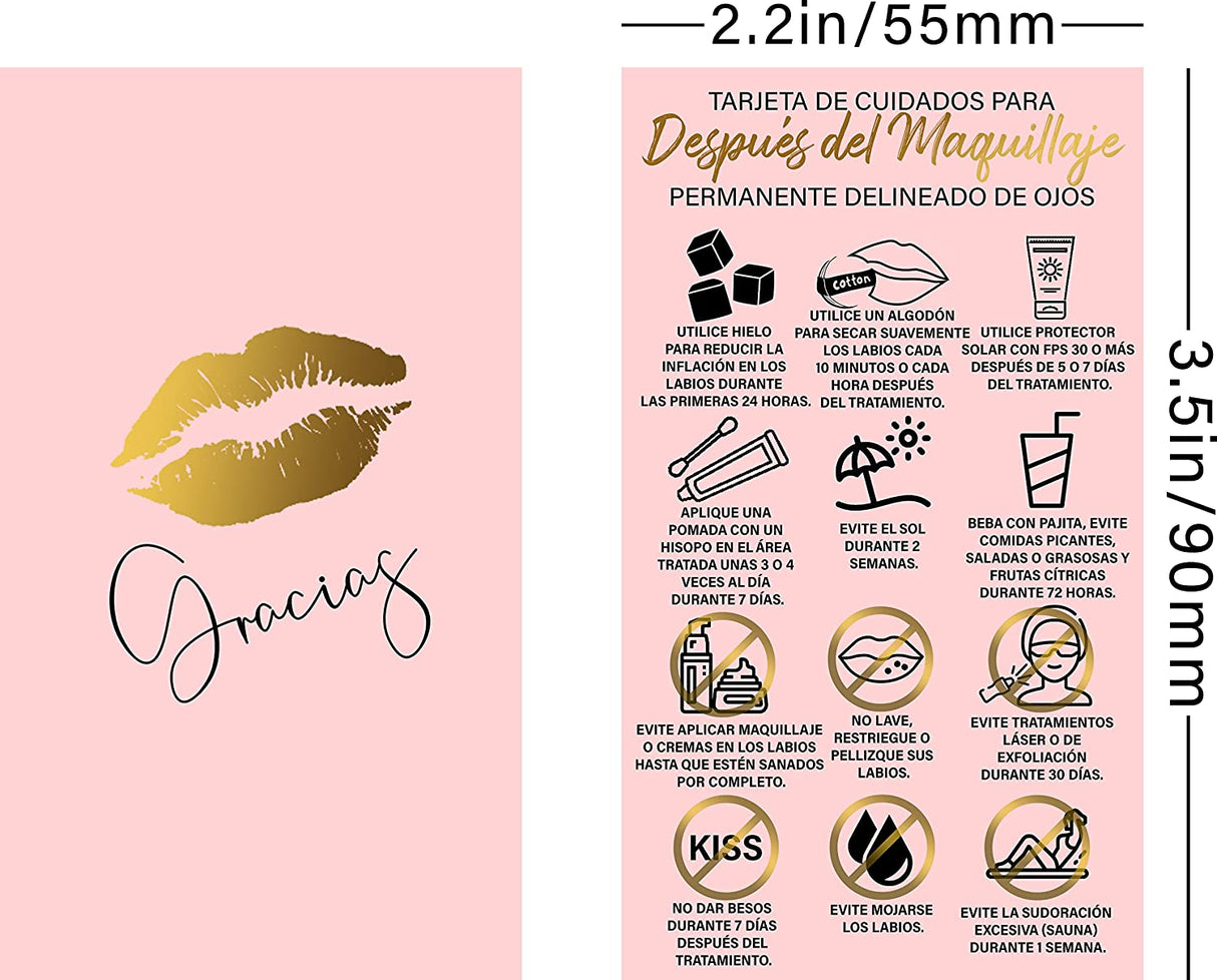 Lip Blush Aftercare Thank You Cards - Pink - 50 or 100 packs