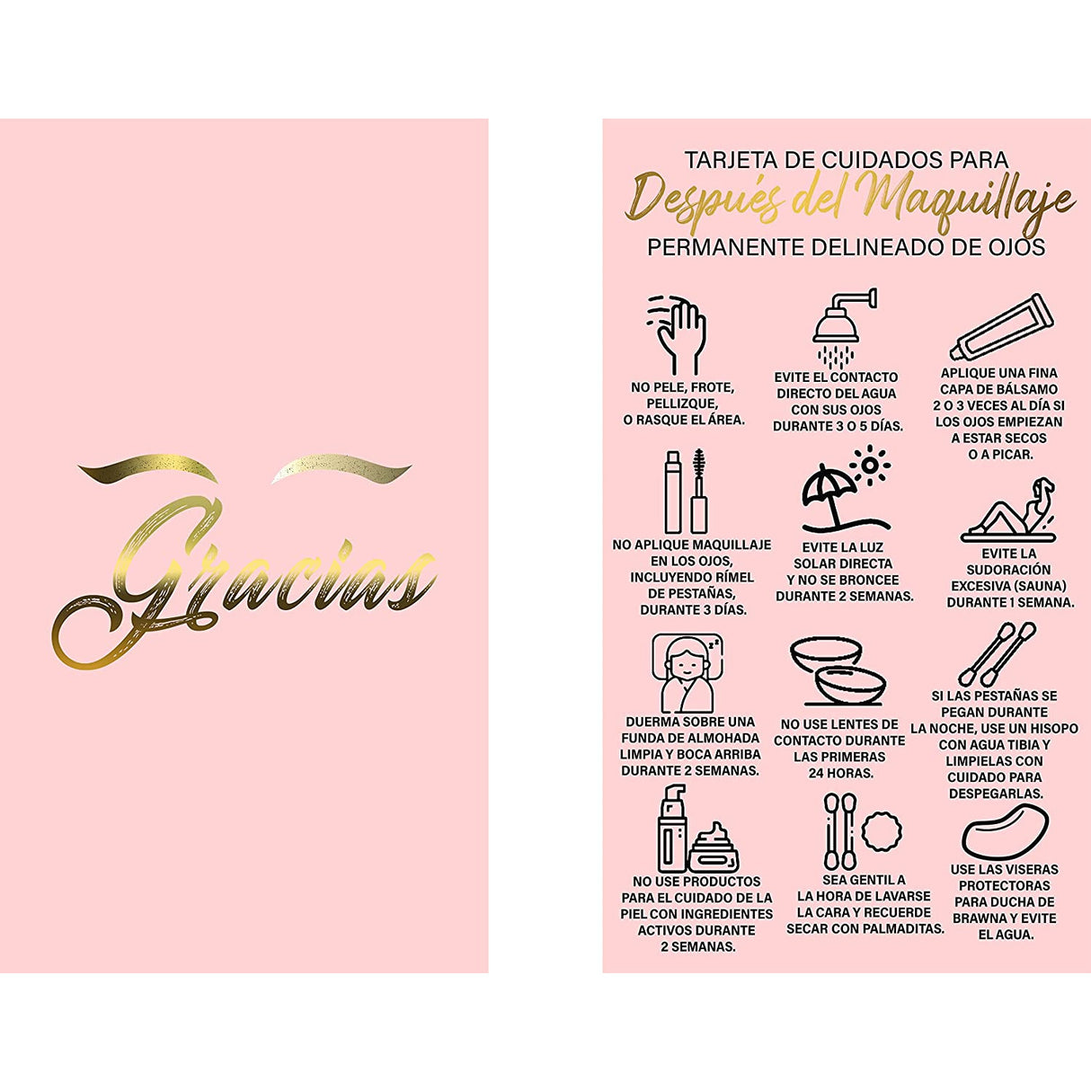 PMU Eyeliner Aftercare Thank You Cards - Pink - 50 or 100 packs