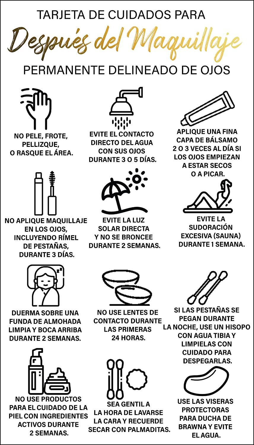 Brawna - PMU Eyeliner Aftercare Thank You Cards - English / Spanish