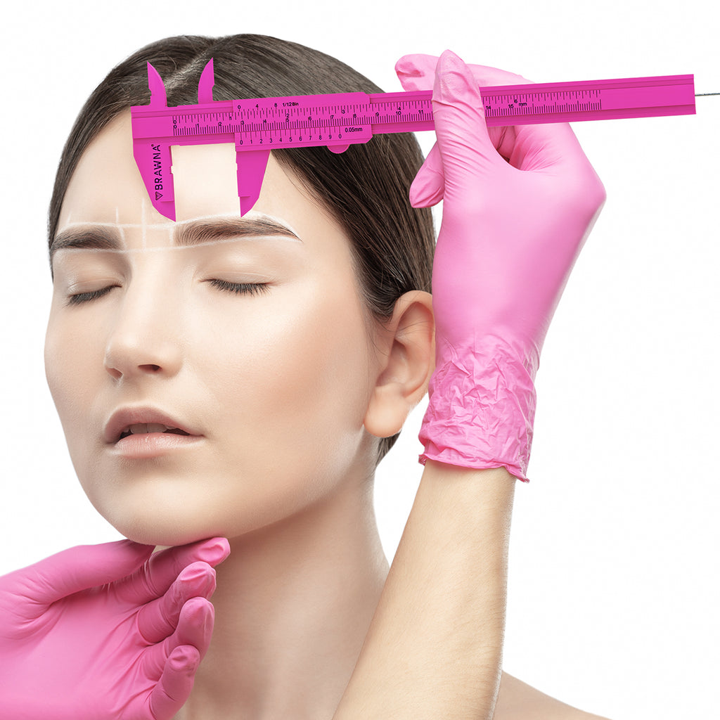 brawna pink eyebrow measuring ruler with girl's face