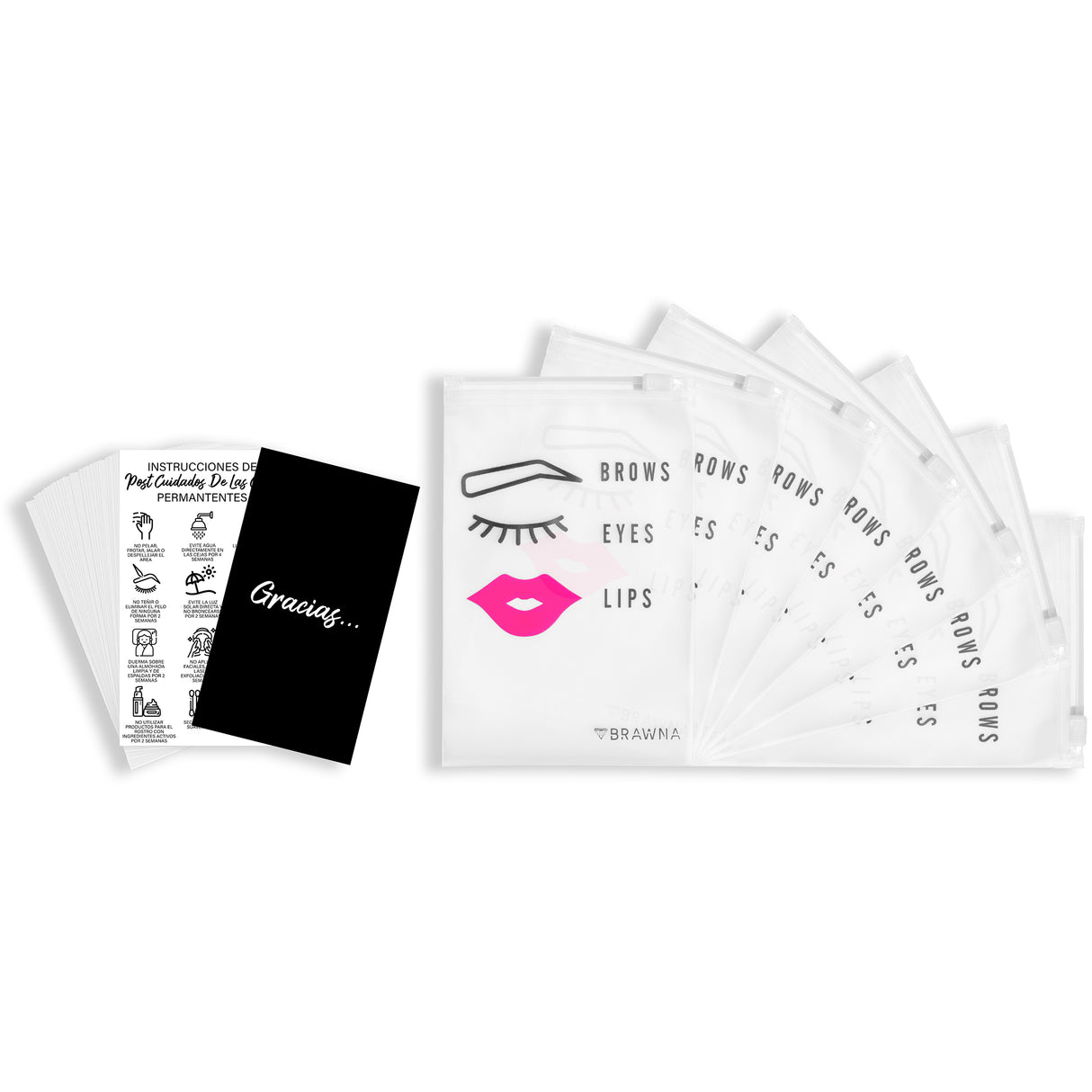 Brawna - 50 Pcs Microblading Aftercare Thank You Cards with Aftercare Bags