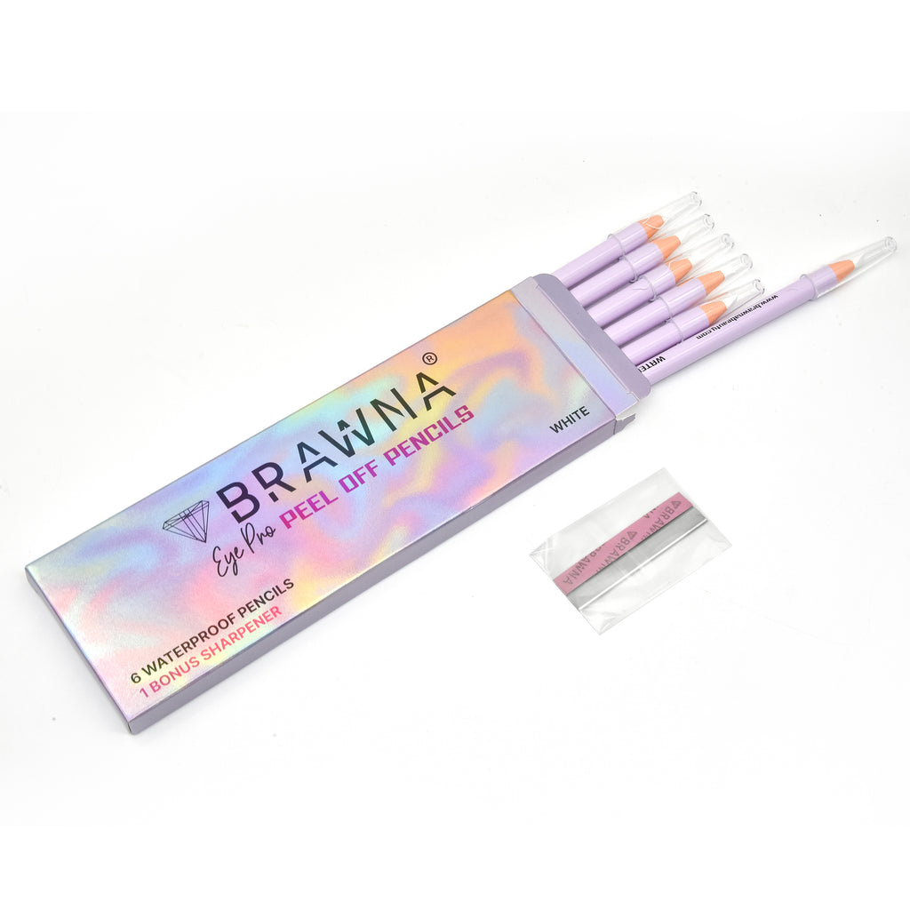 brawna white eyebrow mapping pencils with razor blade - 6 pack 