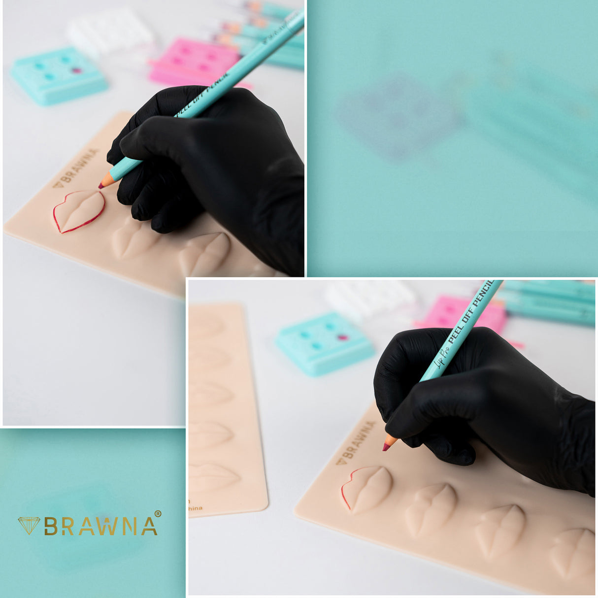 BRAWNA [ 3 Pack ] 3D Lip PMU Practice Skin - Soft Silicone Lip Blush Practice Skin with Human Skin - Like Texture - 10 Lip Shapes - Lip Tattoo Practice Skin – PMU Supplies