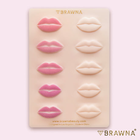 BRAWNA [ 3 Pack ] 3D Lip PMU Practice Skin - Soft Silicone Lip Blush Practice Skin with Human Skin - Like Texture - 10 Lip Shapes - Lip Tattoo Practice Skin – PMU Supplies