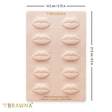 BRAWNA [ 3 Pack ] 3D Lip PMU Practice Skin - Soft Silicone Lip Blush Practice Skin with Human Skin - Like Texture - 10 Lip Shapes - Lip Tattoo Practice Skin – PMU Supplies