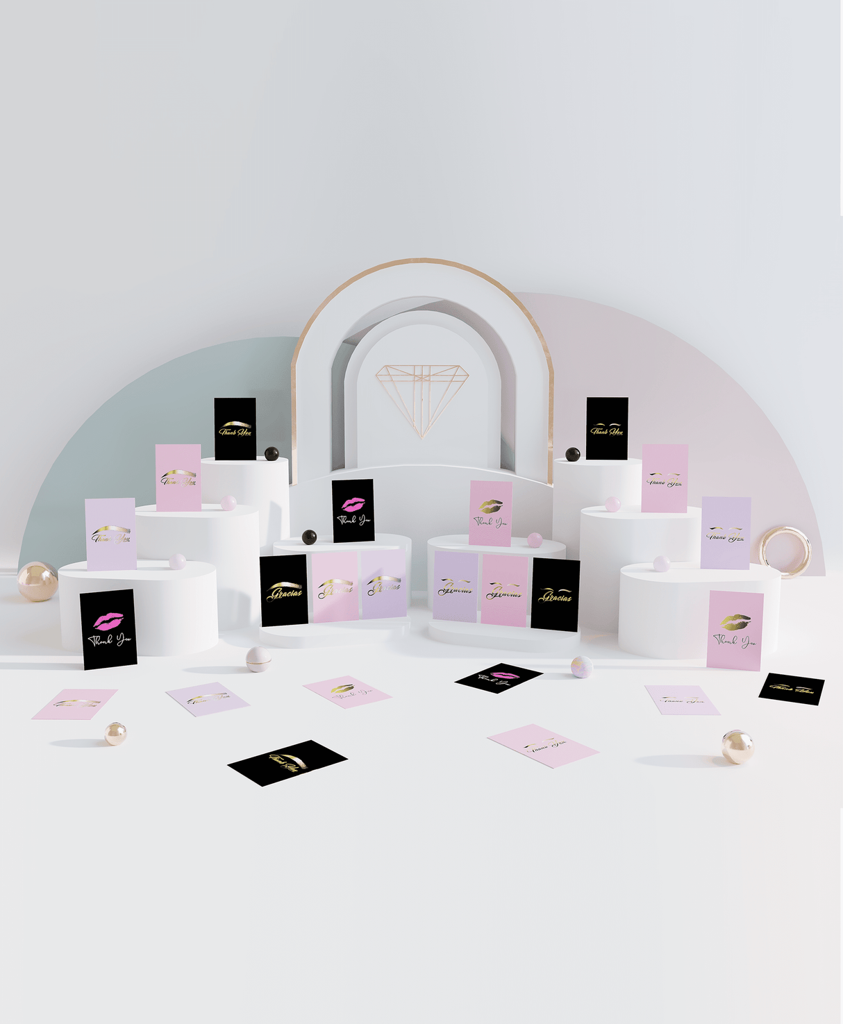 Brawna - 50 PMU After Care Instruction Cards with 50 Pck Black Brows Eyes Bags