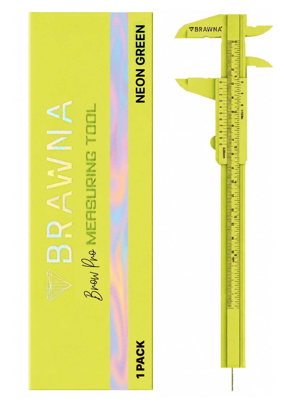 BRAWNA Brow Pro Measuring Tool – Double Scale Eyebrow Caliper Ruler for Microblading & PMU – Precision Eyebrow Mapping Tool – Plastic Vernier Caliper for Brow Shaping & Permanent Makeup – Green