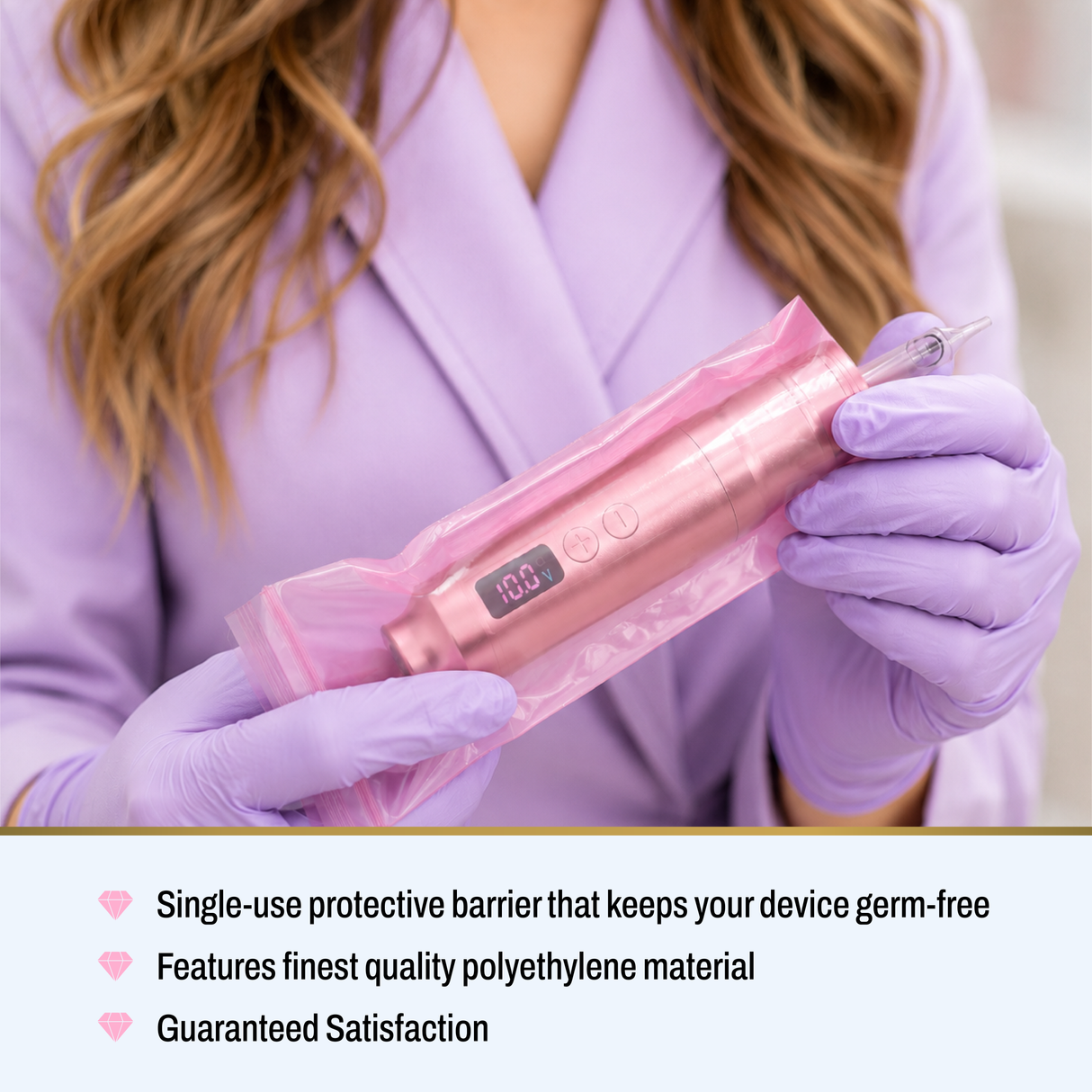BRAWNA Sealable PMU Machine Pen Covers 220PCS – Disposable Sleeves for PMU, Tattoo & Derma Pen Devices – Hygienic Covers for Microneedling, Microblading & PMU Machines – Pink 65x200MM(2.5" x 8.6")