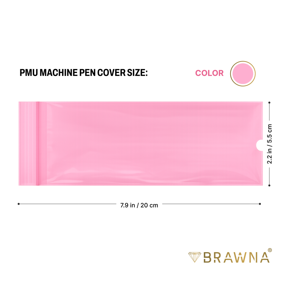 BRAWNA Sealable PMU Machine Pen Covers 220PCS – Disposable Sleeves for PMU, Tattoo & Derma Pen Devices – Hygienic Covers for Microneedling, Microblading & PMU Machines – Pink 65x200MM(2.5" x 8.6")