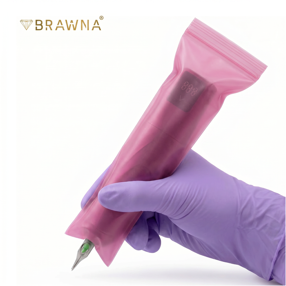 BRAWNA Sealable PMU Machine Pen Covers 220PCS – Disposable Sleeves for PMU, Tattoo & Derma Pen Devices – Hygienic Covers for Microneedling, Microblading & PMU Machines – Pink 65x200MM(2.5" x 8.6")