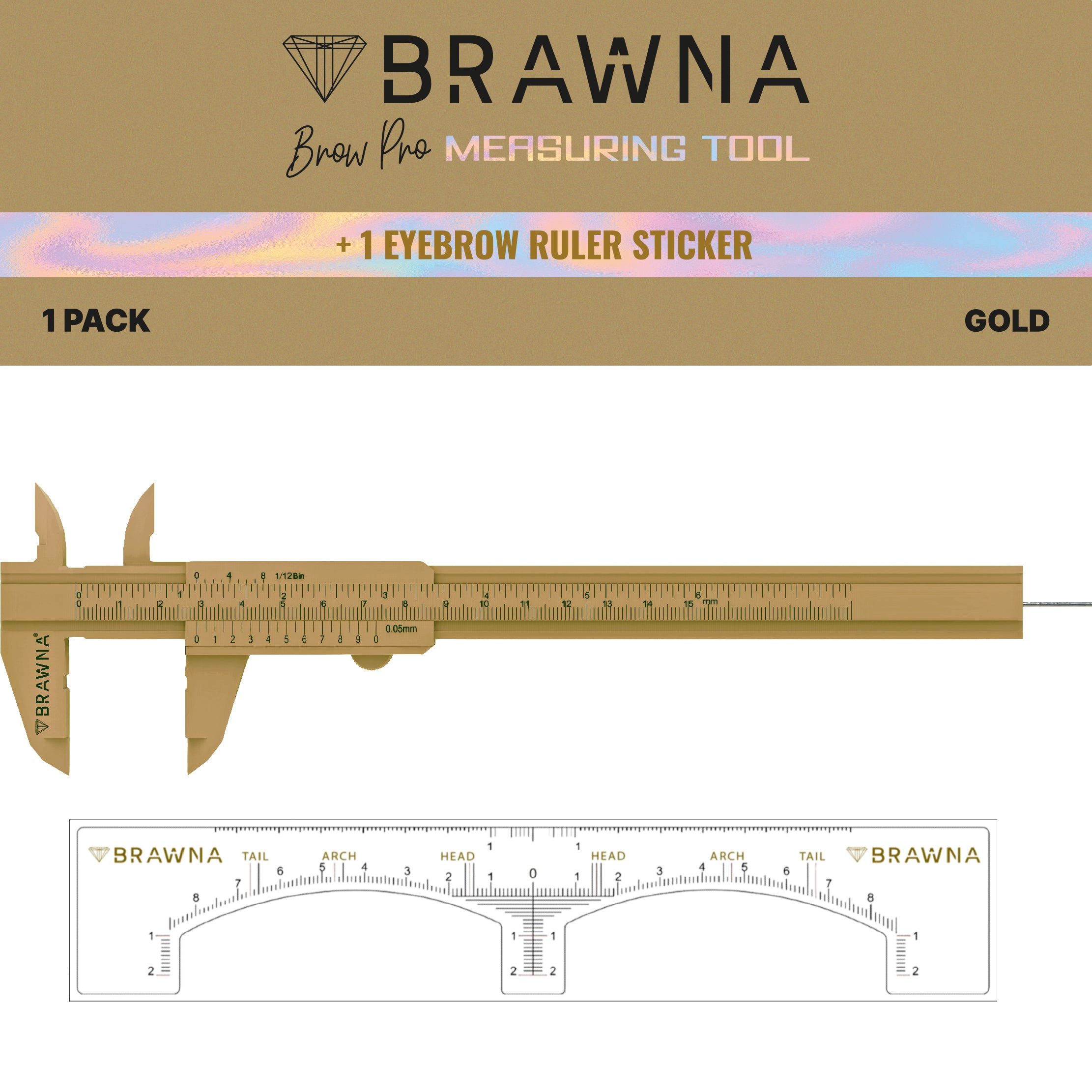 Sticker Brow Ruler Brow Pro Measuring Caliper with Eyebrow Ruler Sticker Pink BrawnaBeauty ...