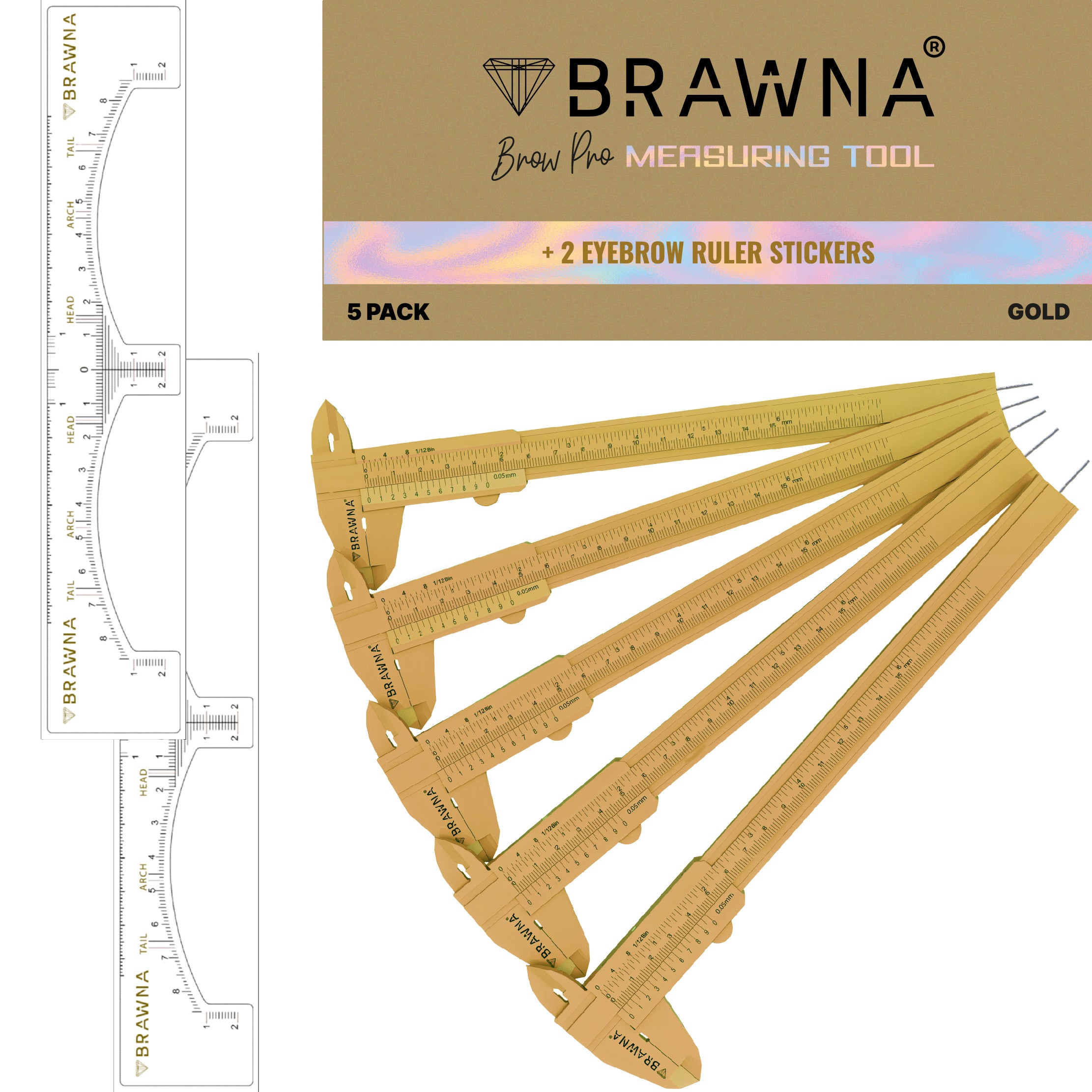 Brow Pro Measuring Caliper with Eyebrow Ruler Sticker Pink BrawnaBeauty ...
