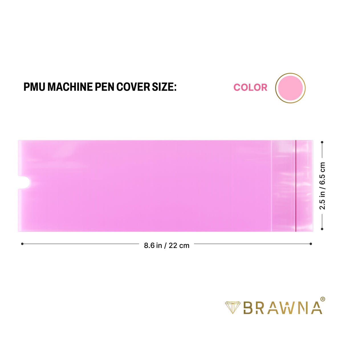 BRAWNA Sealable PMU Machine Pen Covers 220 PCS – Disposable Sleeves for PMU, Tattoo & Derma Pen Devices – Hygienic Covers for Microneedling, Microblading & PMU Machines – Pink 65x220MM (2.5" x 8.6")