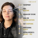 6 Pack Brow Pro Peel Off Pencils with Sharpener - Waterproof Mapping Pencils - Light Medium Dark Brown