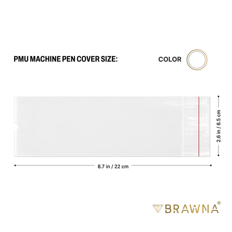 BRAWNA Sealable PMU Machine Pen Covers 220PCS – Disposable Sleeves for PMU, Tattoo & Derma Pen Devices – Hygienic Covers for Microneedling, Microblading & PMU Machines – Clear 65x200MM (2.5"x8.6")