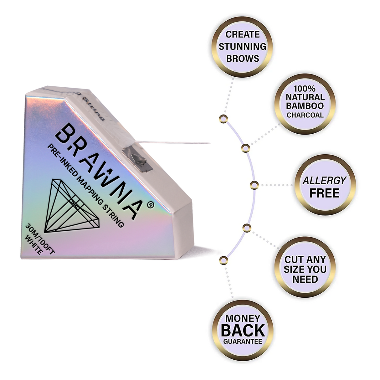 Pro Inked Mapping String for Eyebrow And Lip Measuring - White - Pink - Black