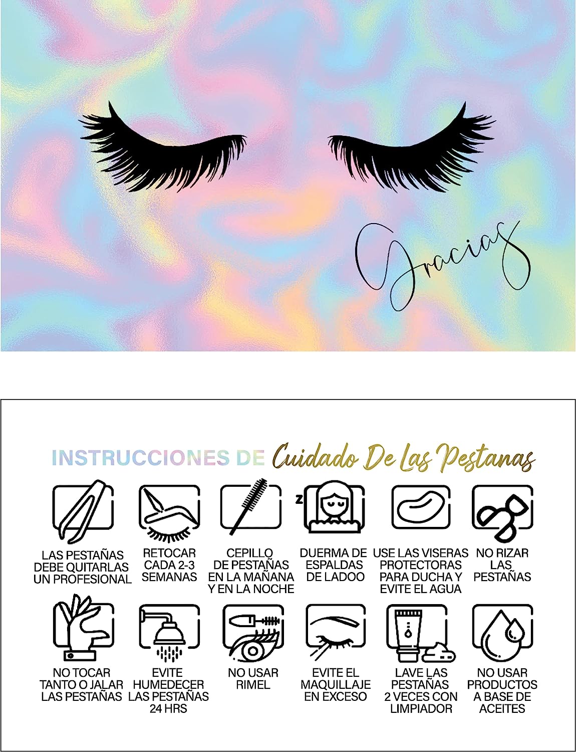 Lash Extension Aftercare Cards with Thank You Note - Size 3.5x2 in