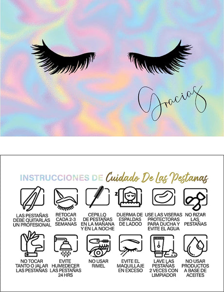 Lash Extension Aftercare Cards with Thank You Note - Size 3.5x2 in