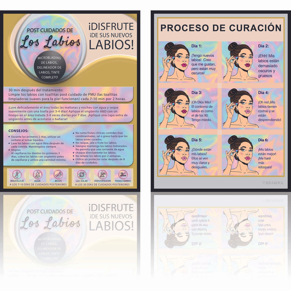 BRAWNA 50 Pack Lip Blush Aftercare Cards - Size 5.5x4.5 in