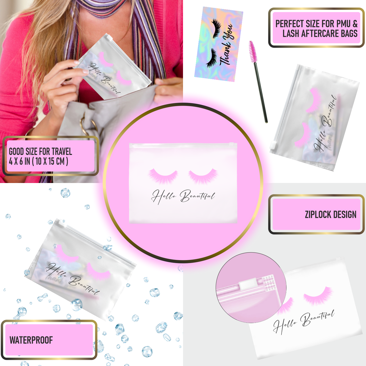 Brawna - 60 Pcs Lash Aftercare Bags for Clients - Size 6x4 in (10x15cm)