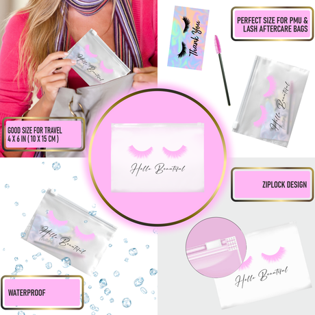 Brawna - 60 Pcs Lash Aftercare Bags for Clients - Size 6x4 in (10x15cm)