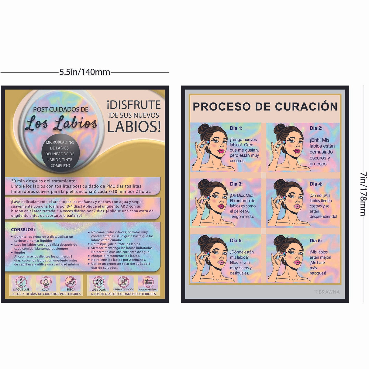 BRAWNA 50 Pack Lip Blush Aftercare Cards - Size 5.5x4.5 in