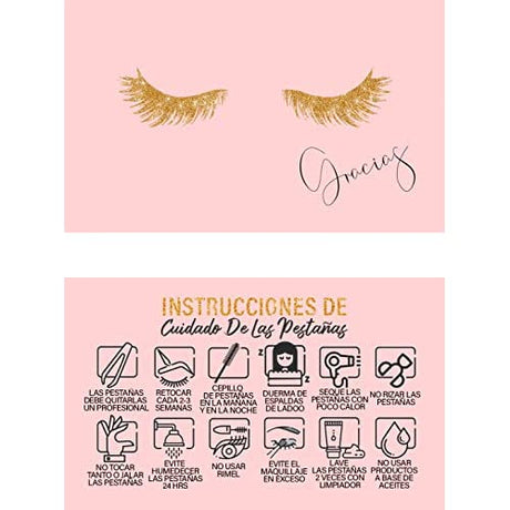 Lash Extension Aftercare Cards with Thank You Note - Size 3.5x2 in