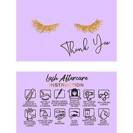 Lash Extension Aftercare Cards with Thank You Note - Size 3.5x2 in