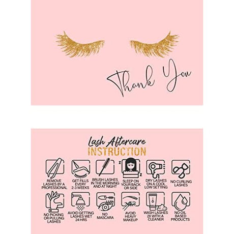 Lash Extension Aftercare Cards with Thank You Note - Size 3.5x2 in