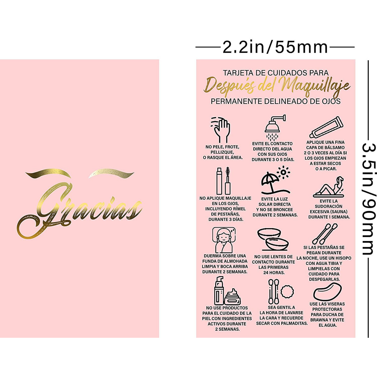 PMU Eyeliner Aftercare Thank You Cards - Pink - 50 or 100 packs