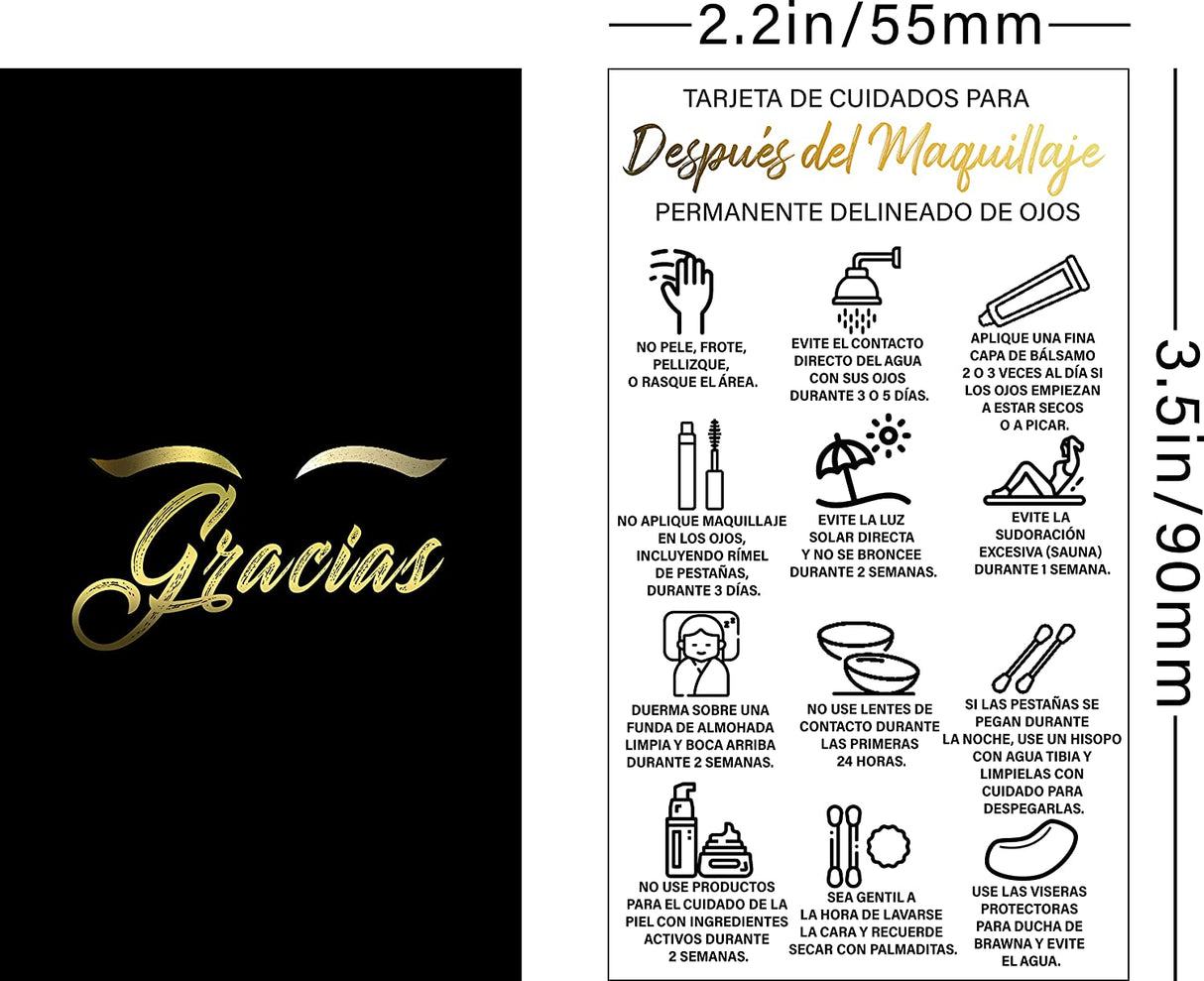 Brawna - PMU Eyeliner Aftercare Thank You Cards - English / Spanish