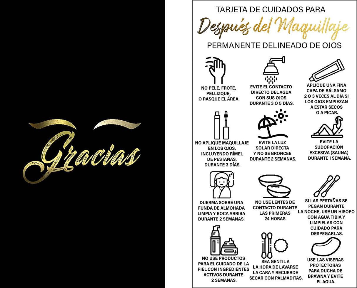 Brawna - PMU Eyeliner Aftercare Thank You Cards - English / Spanish