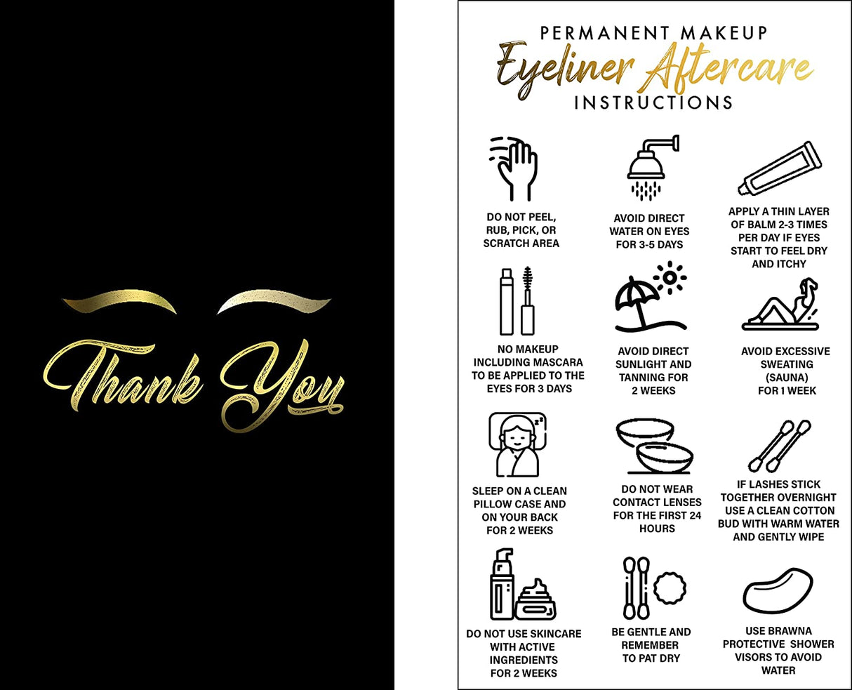 Brawna - PMU Eyeliner Aftercare Thank You Cards - English / Spanish