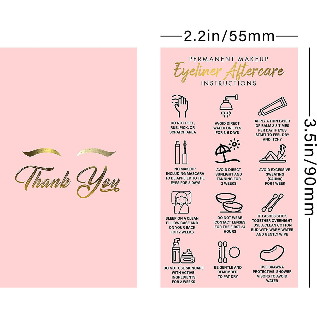 PMU Eyeliner Aftercare Thank You Cards - Pink - 50 or 100 packs